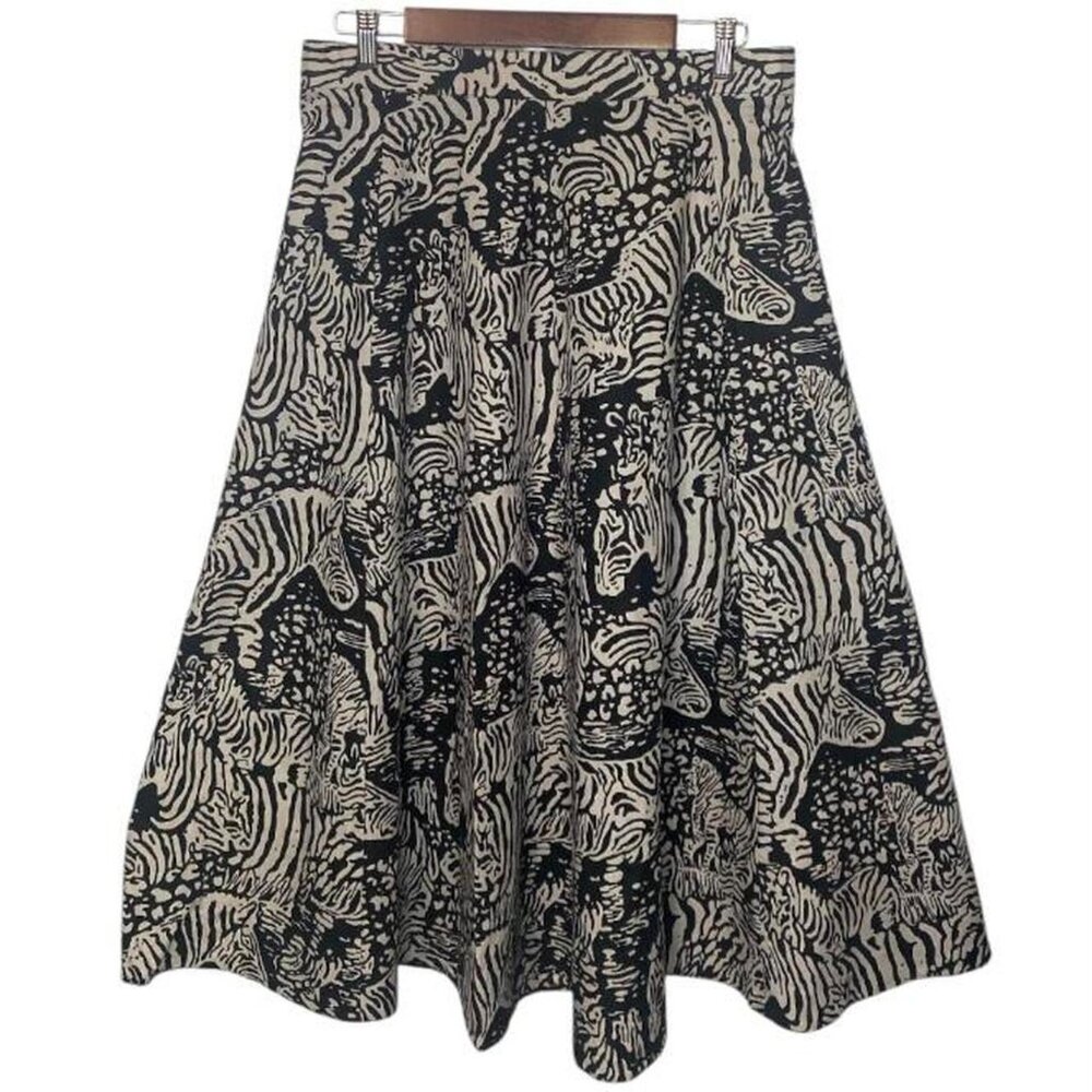 Dramatic Zebra Print Maxi Skirt Full Sweep Naturals Reflections 50” L Women’s 14
